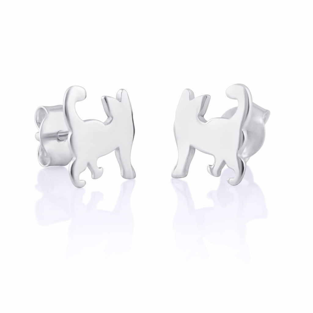 SilverCloseOut Sterling Silver Small Kitty Cat Womens Stud Earrings Girls Cat Studs