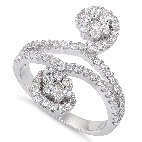 Sterling Silver Simulated Diamond Swirl Ring (Size 4 - 11)