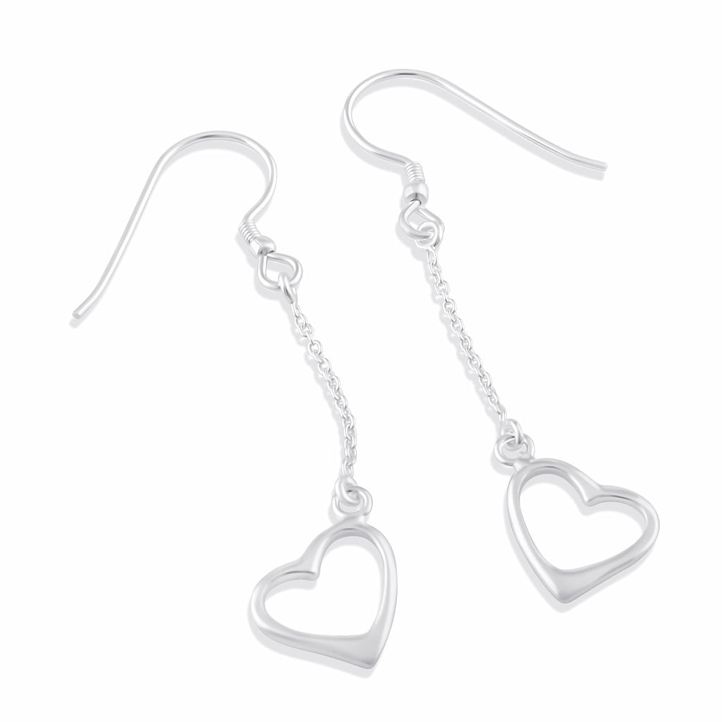 SilverCloseOut Sterling Silver Dangling Heart Fishhook Drop Earrings for Women