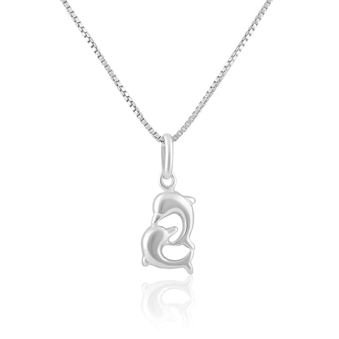 SilverCloseOut 925 Sterling Silver Womens Tiny Double Dolphins Necklace Silver Girls Small Kissing Dolphins Charm Necklace