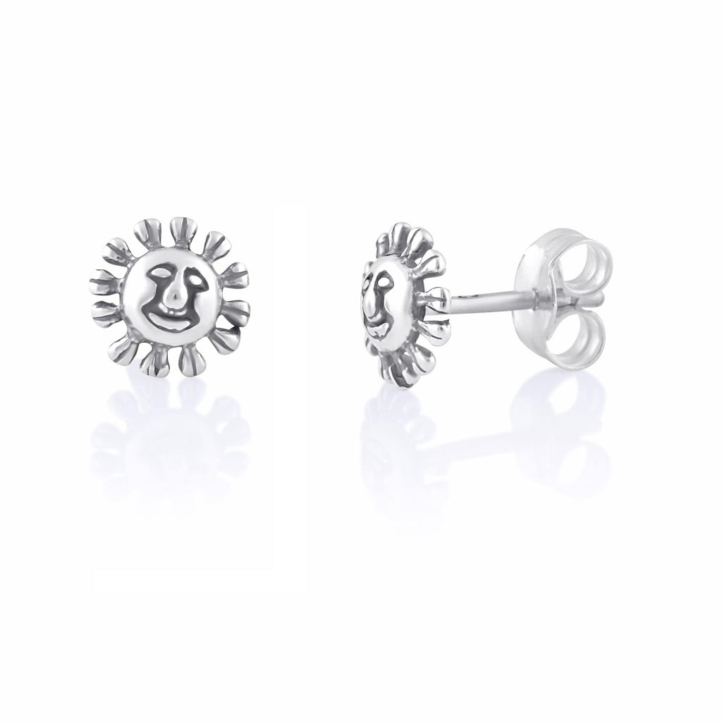 SilverCloseOut Sterling Silver Small Happy Sunshine Womens stud Earrings Girls Smiling Sun Studs