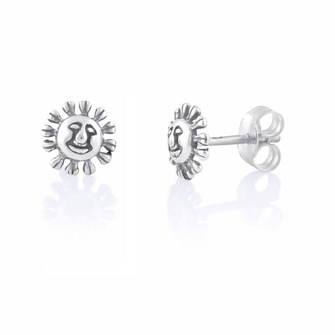 SilverCloseOut Sterling Silver Small Happy Sunshine Womens stud Earrings Girls Smiling Sun Studs