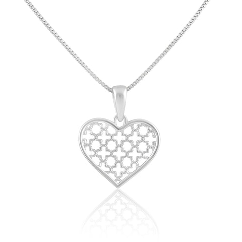 SilverCloseOut Sterling Silver Clover Pattern Heart Necklace for Women Girls Silver Love Heart Jewelry Gifts for Christmas / Valentine Day / Birthday