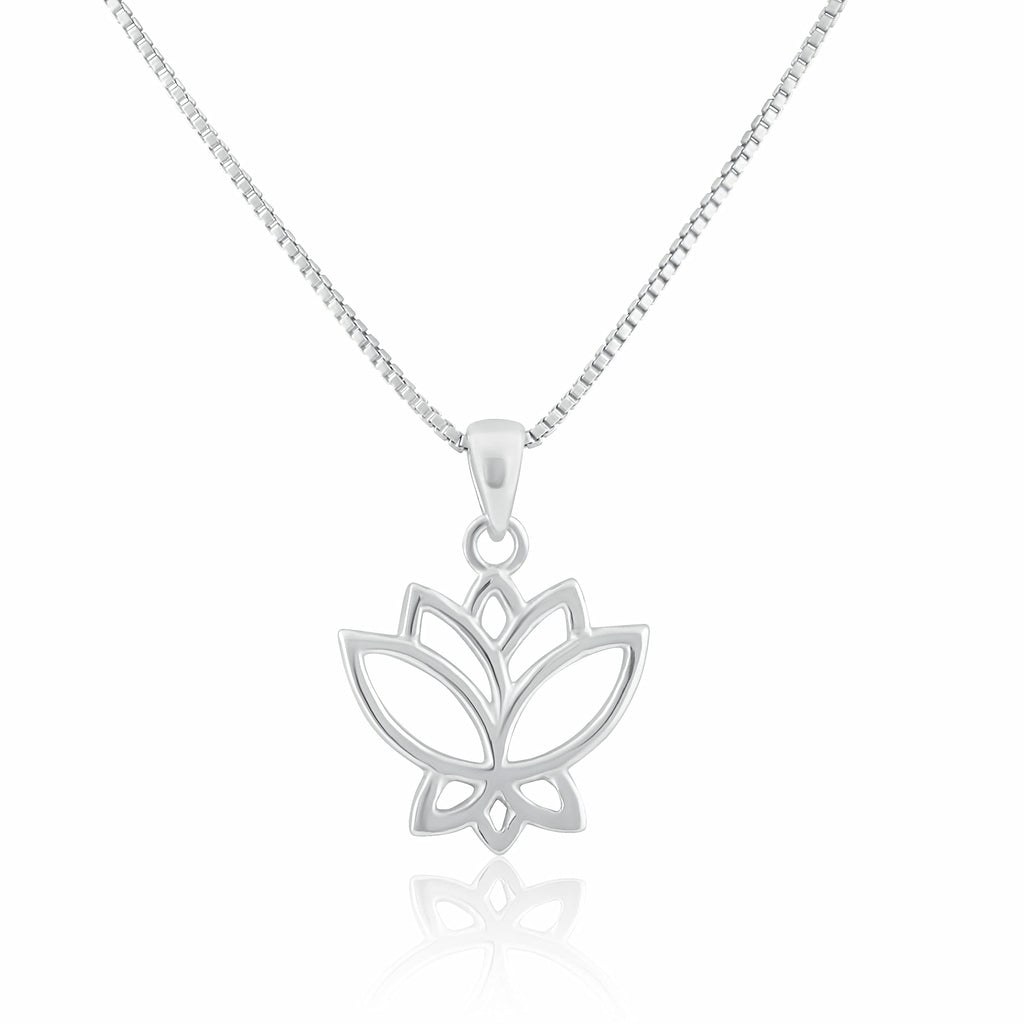 SilverCloseOut 925 Sterling Silver Womens Small Lotus Necklace Silver Girls Lotus Flower Charm Necklace