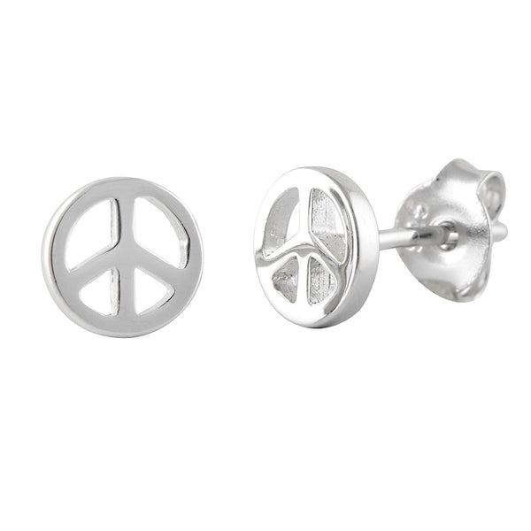 SilverCloseOut Rhodium Plated Sterling Silver Womens Dainty Peace Sign Stud Earrings - 6mm