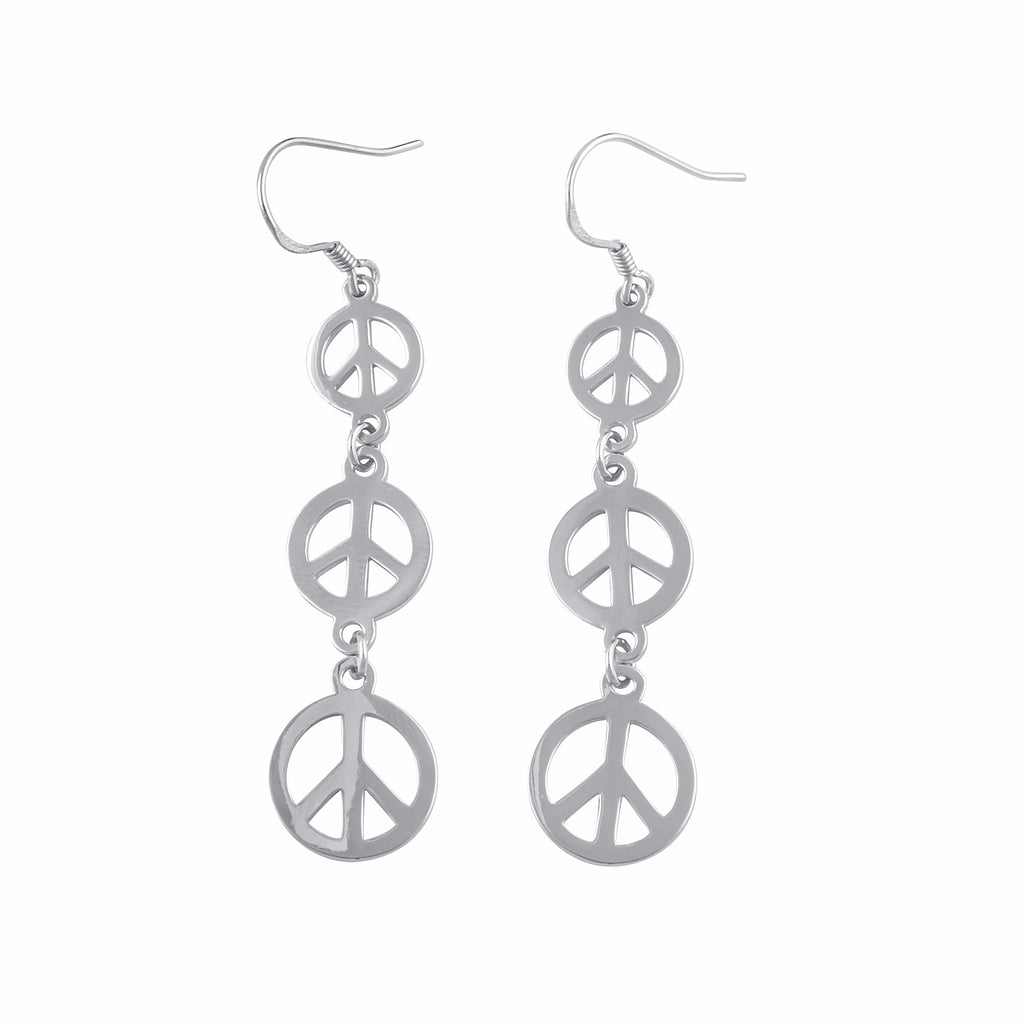Sterling Silver Dangling Peace Sign Earrings