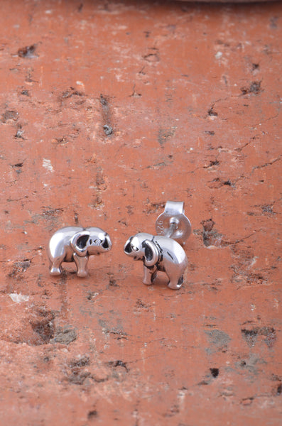 SilverCloseOut White Gold Over Sterling Silver Girls Dainty Lucky Elephant Stud Earrings - 6mm