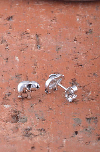 SilverCloseOut White Gold Over Sterling Silver Girls Dainty Lucky Elephant Stud Earrings - 6mm