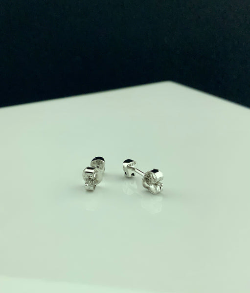 Girls Dainty Tiny Skull Halloween Stud Earrings White Gold Over Sterling Silver - 4mm