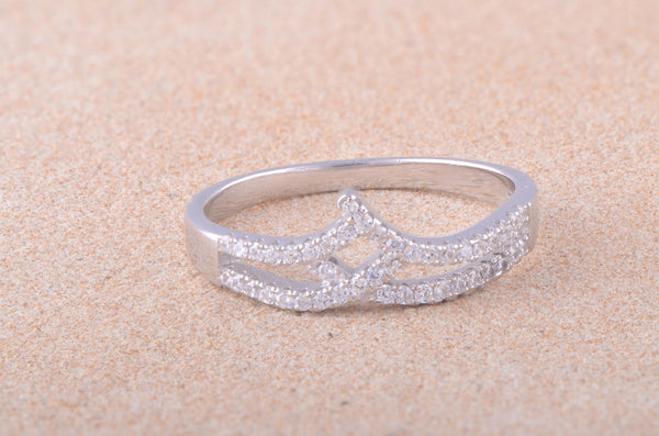 White Gold Over Sterling Silver Womens Dainty Cz Victorian V Ring