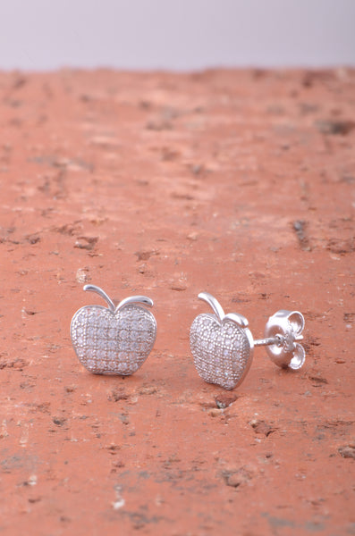 White Gold Over Sterling Silver Cz Womens Apple Stud Earrings