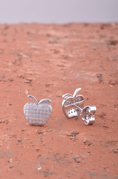 White Gold Over Sterling Silver Cz Womens Apple Stud Earrings