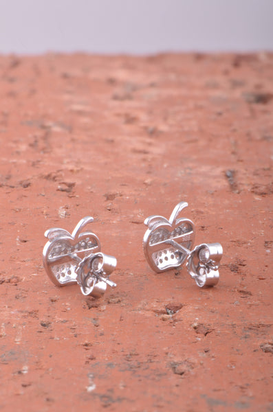 White Gold Over Sterling Silver Cz Womens Apple Stud Earrings