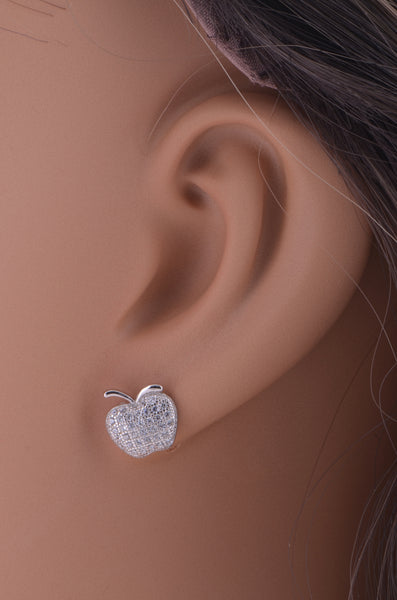 White Gold Over Sterling Silver Cz Womens Apple Stud Earrings