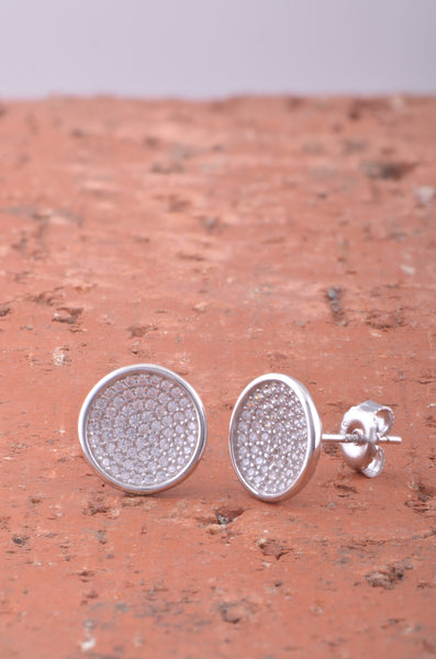 White Gold Over Sterling Silver Womens Big Cz Concave Disc Stud Earrings