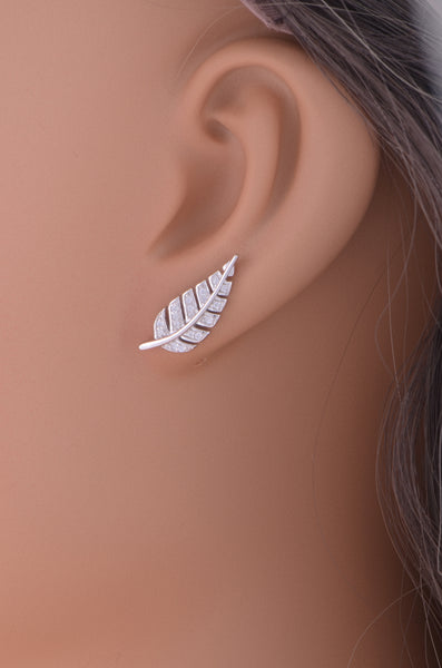 Sterling Silver Cz Feather Ear Crawler Stud earrings