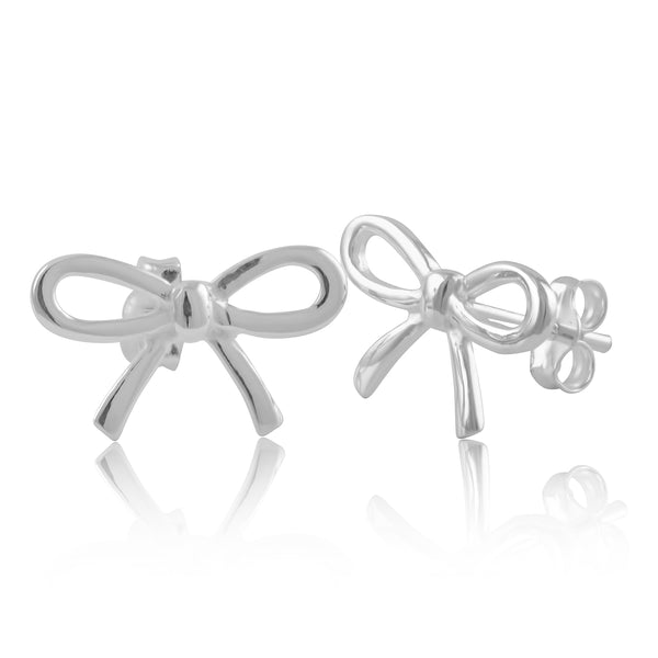 Sterling Silver Girls Medium Bow Ribbon Stud Earrings
