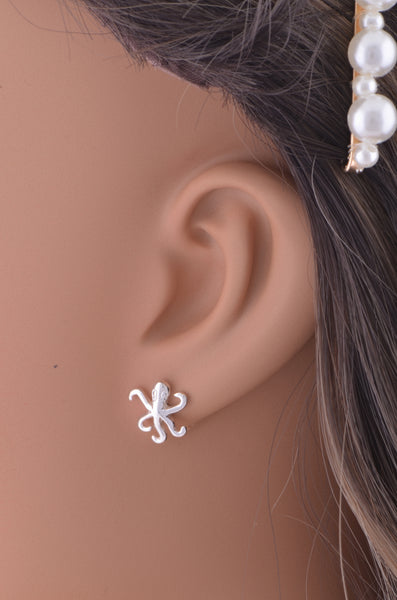 Sterling Silver Girls Dainty Nautical Octopus Stud Earrings