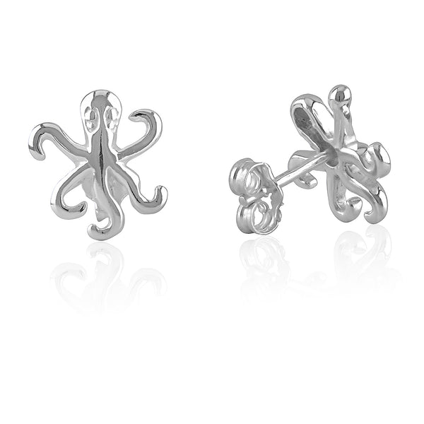Sterling Silver Girls Dainty Nautical Octopus Stud Earrings