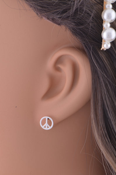 Sterling Silver Girls Hipster Medium Peace Sign Stud Earrings