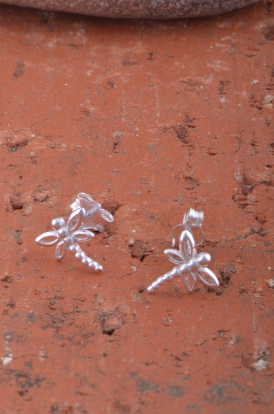 Sterling Silver Girls Dainty Dragonfly Stud Earrings