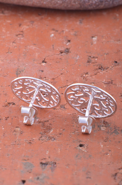 Sterling Silver Girls Big Boho Filigree Heart Stud Earrings - 14mm