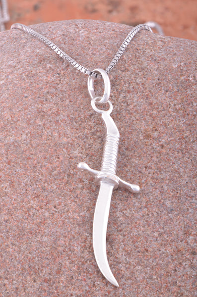 Sterling Silver Unisex Arabian Dagger Pendant Necklace