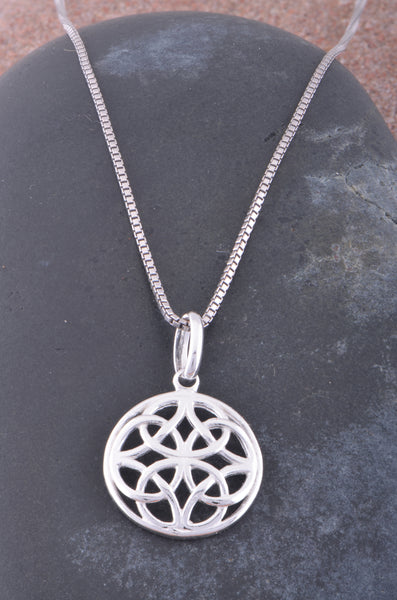 Sterling Silver Ladies Irish Celtic Four Knot Charm Necklace - 13mm