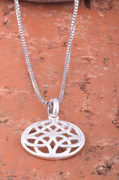 Sterling Silver Ladies Irish Celtic Four Knot Charm Necklace - 13mm