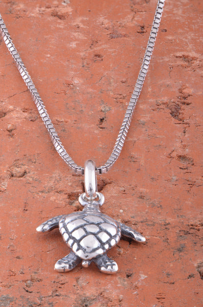 Sterling Silver Girls Small Kemps Sea Turtle Charm Necklace