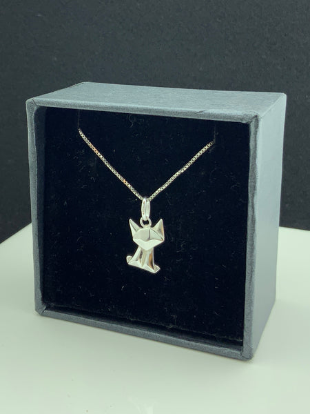 Sterling Silver Girls Dainty Origami kitty Cat Necklace