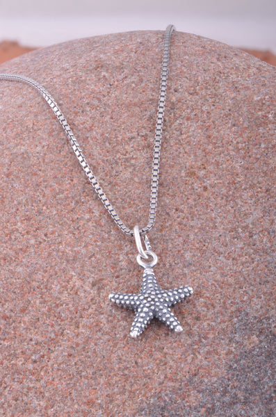 Sterling Silver Womens Dainty Nautical Starfish Charm Necklace