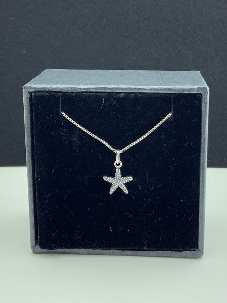 Sterling Silver Womens Dainty Nautical Starfish Charm Necklace