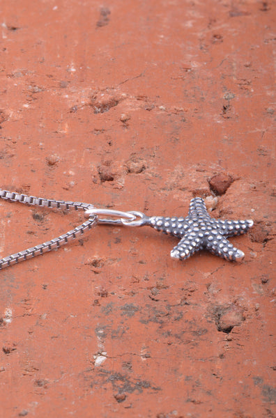 Sterling Silver Womens Dainty Nautical Starfish Charm Necklace