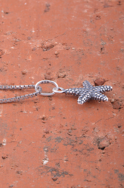 Sterling Silver Womens Dainty Nautical Starfish Charm Necklace