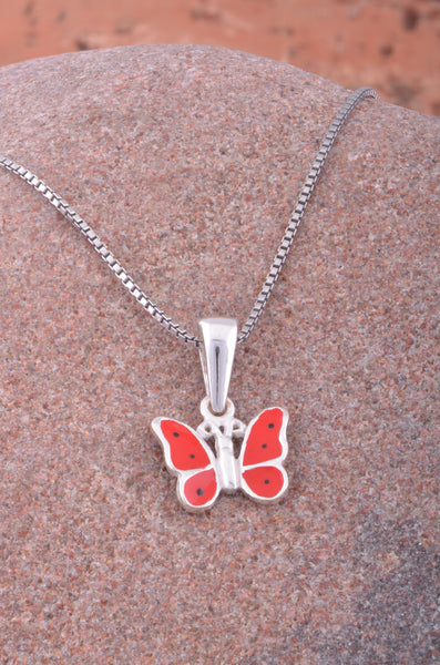 Sterling Silver Red Butterfly Necklace