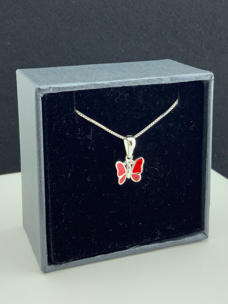 Sterling Silver Red Butterfly Necklace