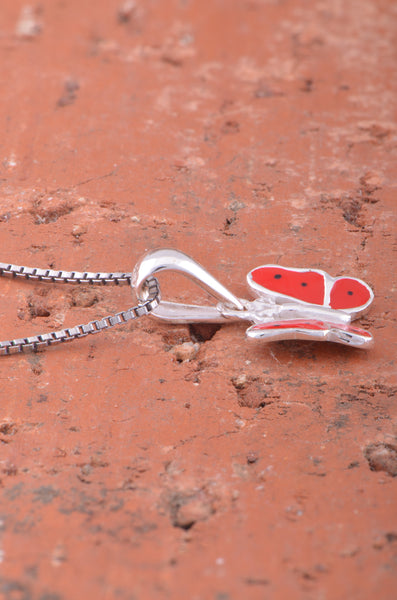 Sterling Silver Red Butterfly Necklace