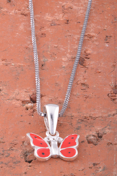 Sterling Silver Red Butterfly Necklace