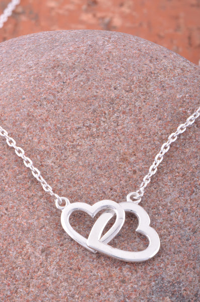 SilverCloseOut Sterling Silver Womens Double Heart Link Necklace 18"