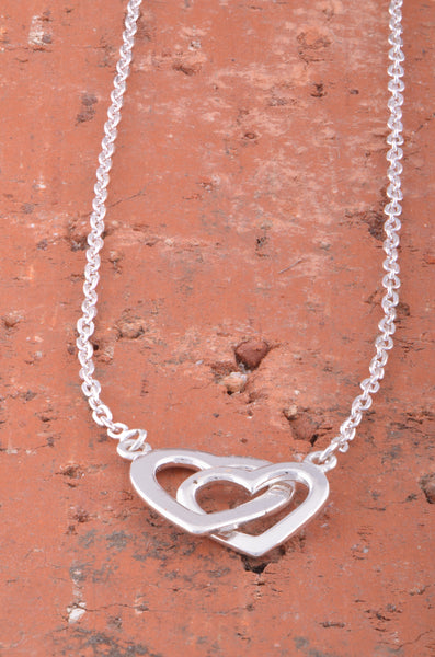 SilverCloseOut Sterling Silver Womens Double Heart Link Necklace 18"