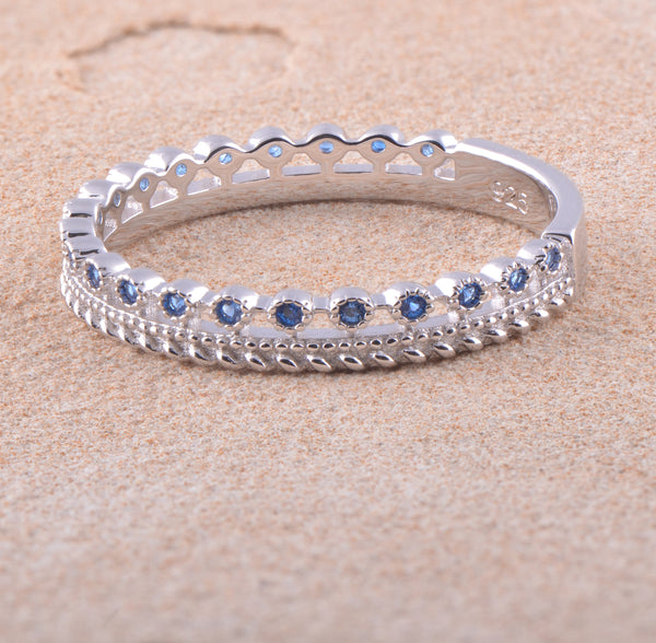 White Gold Over Sterling Silver Women's Thin Double Row Cz Eternity Band