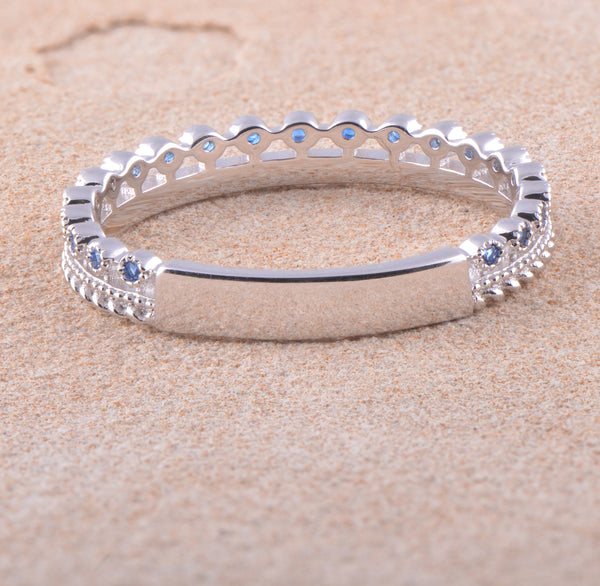 White Gold Over Sterling Silver Women's Thin Double Row Cz Eternity Band