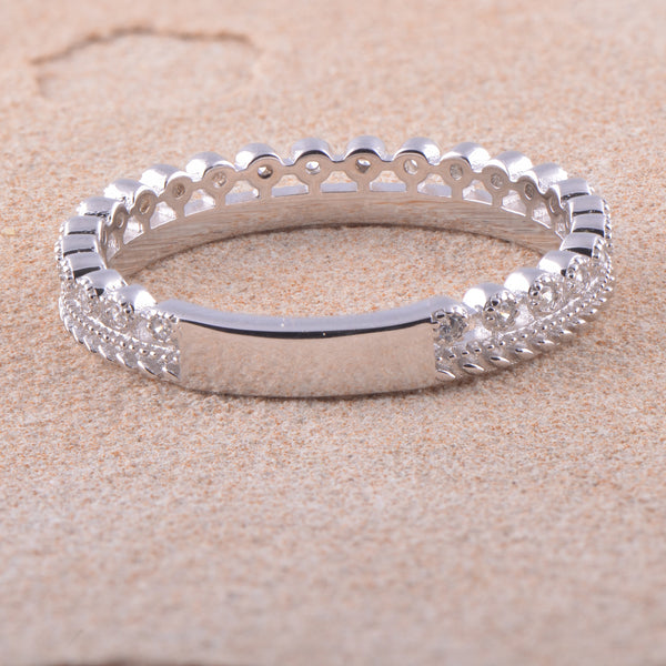 White Gold Over Sterling Silver Women's Thin Double Row Cz Eternity Band