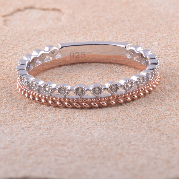 White Gold Over Sterling Silver Women's Thin Double Row Cz Eternity Band