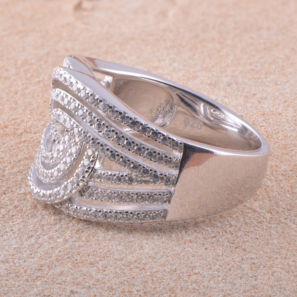 White Gold Over Sterling Silver Unisex Simulated Diamond Spiral Swirl Ring