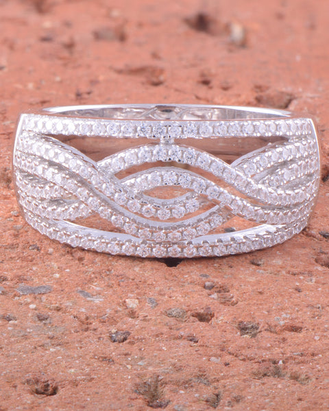 White Gold Over Sterling Silver Womens Cz Wide Infinity Braid Ring