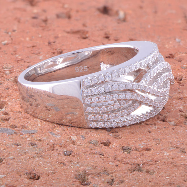 White Gold Over Sterling Silver Womens Cz Wide Infinity Braid Ring