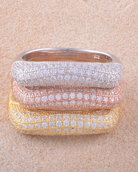 White/Yellow/Rose Gold Over Sterling Silver Womens Chunky Cz Stackable Statement Ring