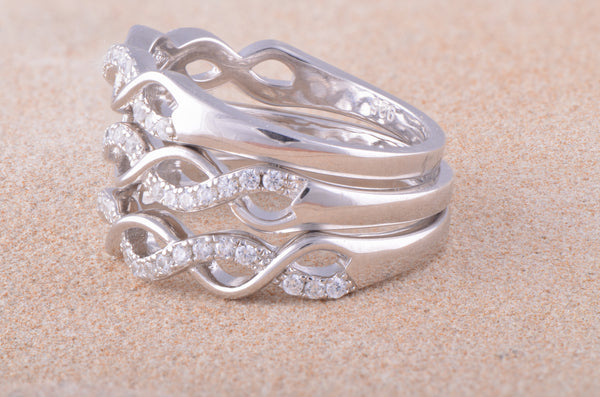 White Gold Over Sterling Silver Womens Cz Twisted Braid Stacked Triple Ring
